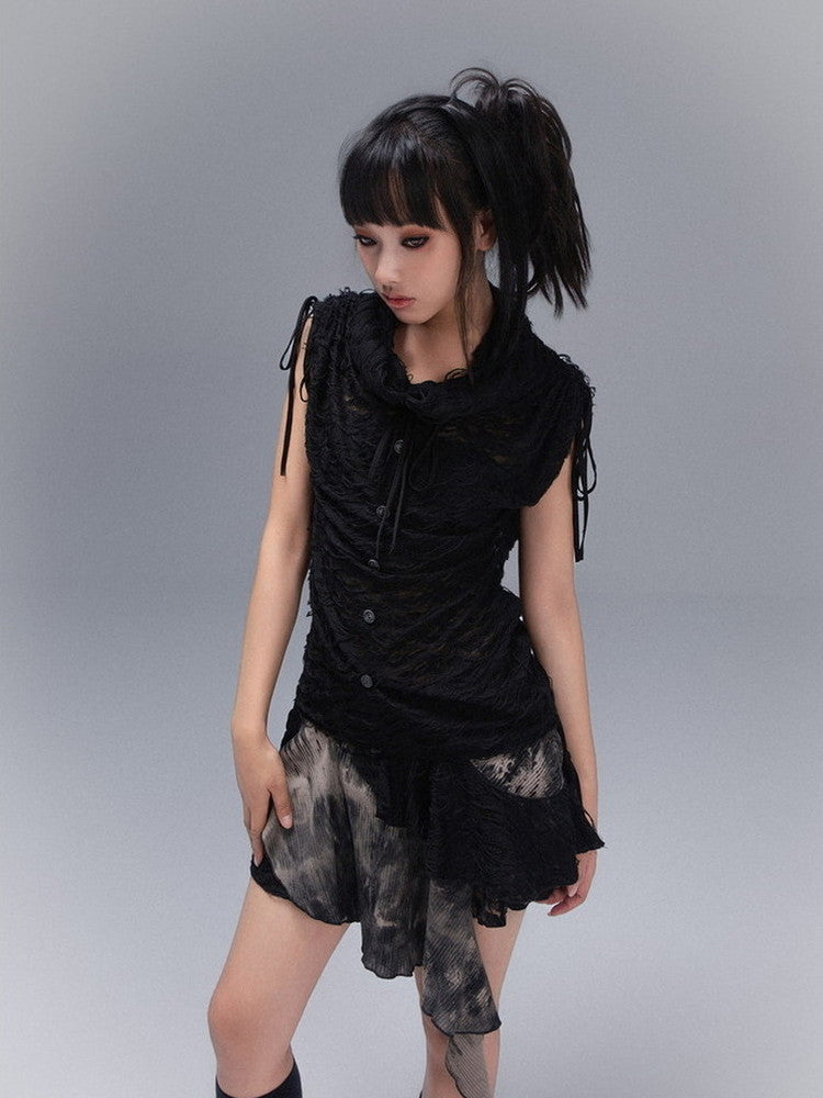 No-Sleeve Nichi Drawstring Thin Drape Tops