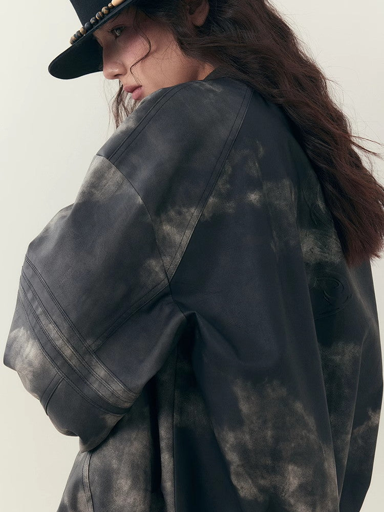 Speckte Krawatten-Dye-Leder-Retro-Vintage-Jacke