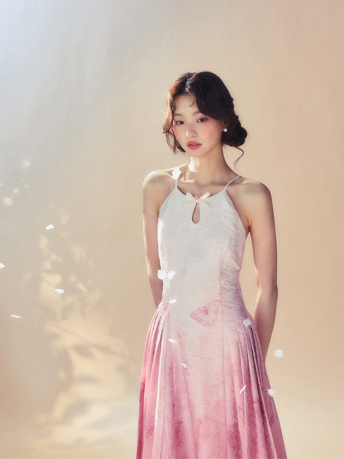 Gradation Back-Open Camisole Sexy Ribbon Summer One-Piece
