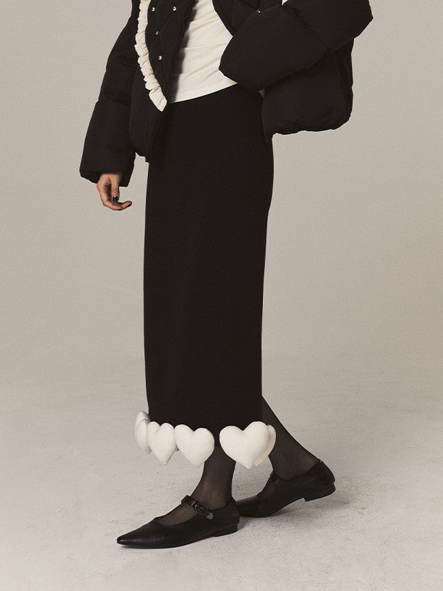 Chic 3D Heart Nichi Pencil Wool Long-Skirt