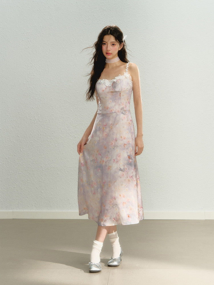 Flower Pale-Tone Lace Butterfly Camisole Dress