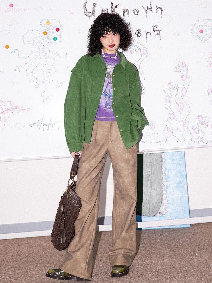 Samtleder dicker gerader Retro lose Hosen