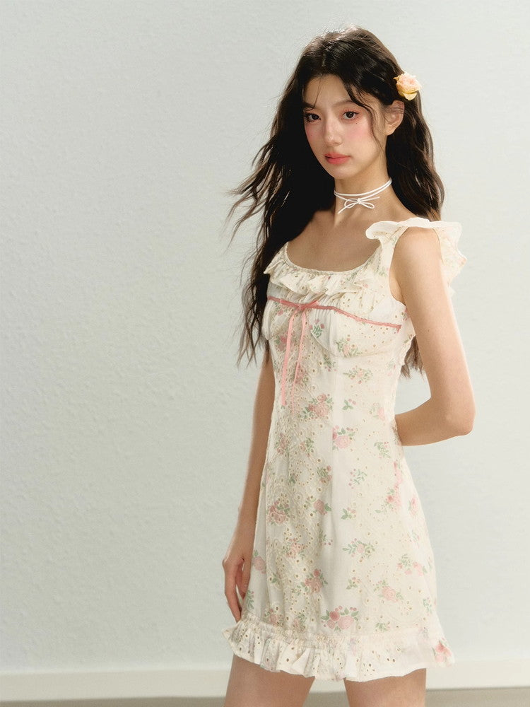 Flower Frill Feminine Short Sweet Dress