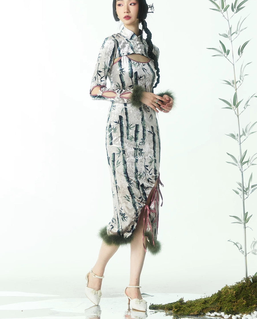 Fur China Embroidery Sleeve-Cut Banboo Nichi Bolero