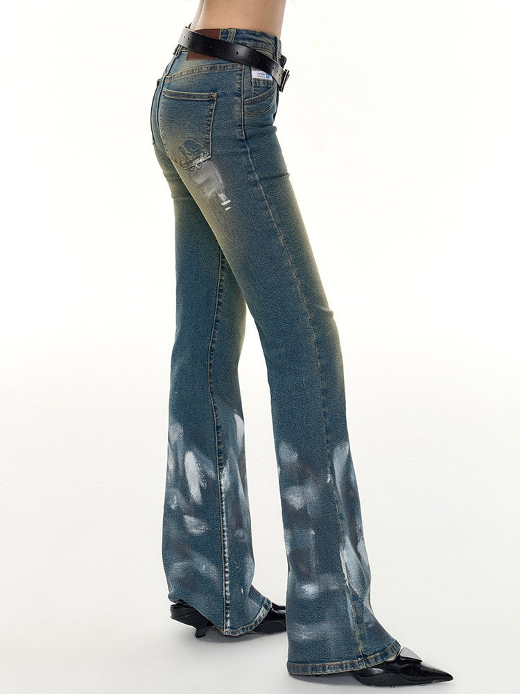 니치 캐주얼 쿨 데님 플레어 바지 페인트