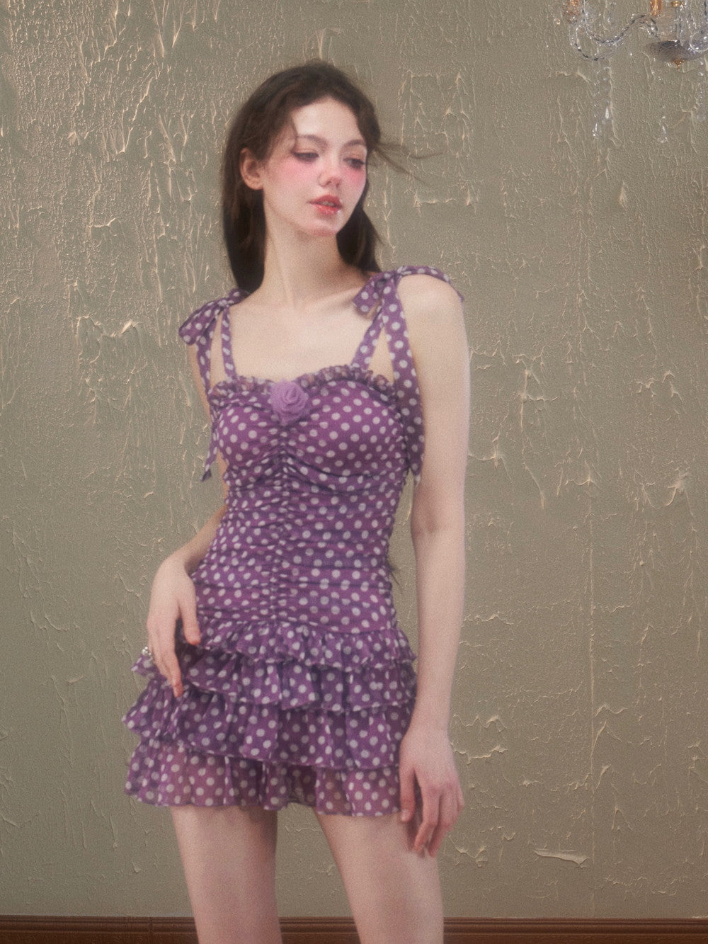 Tiered Short Dot Ciffon Girly One-piece