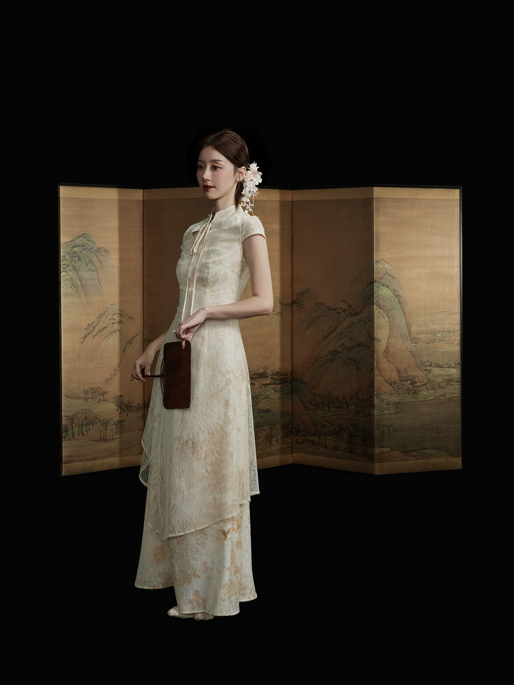 Tie-Dye China Ciffon Long Lace Dress