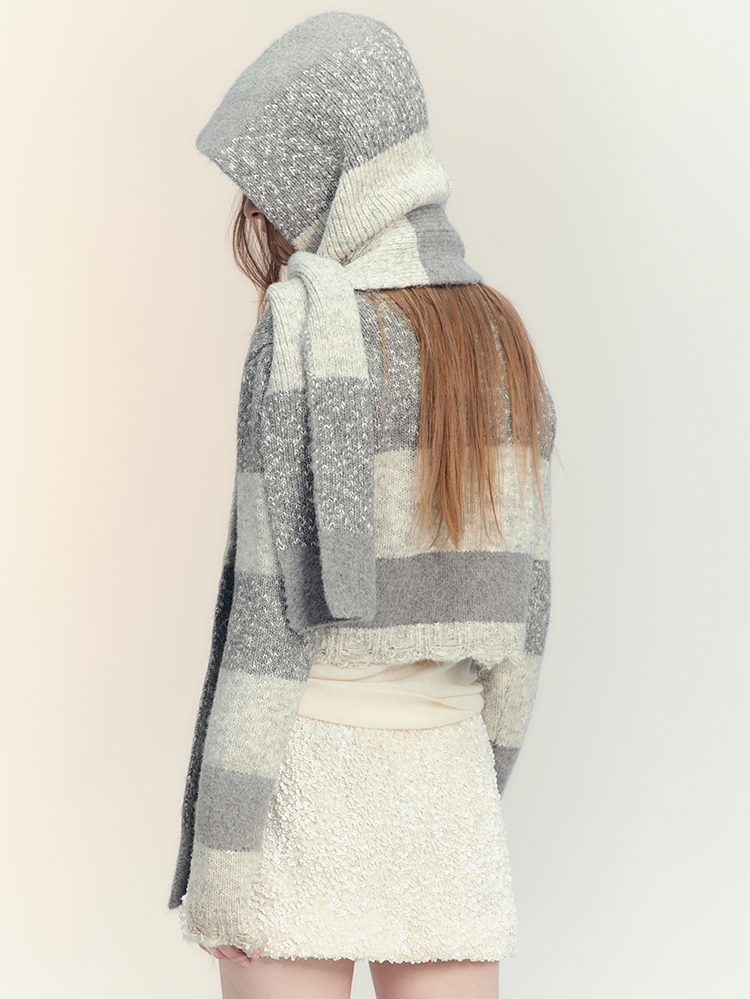 Knit Multi Border Retro Simple Hat&Muffler