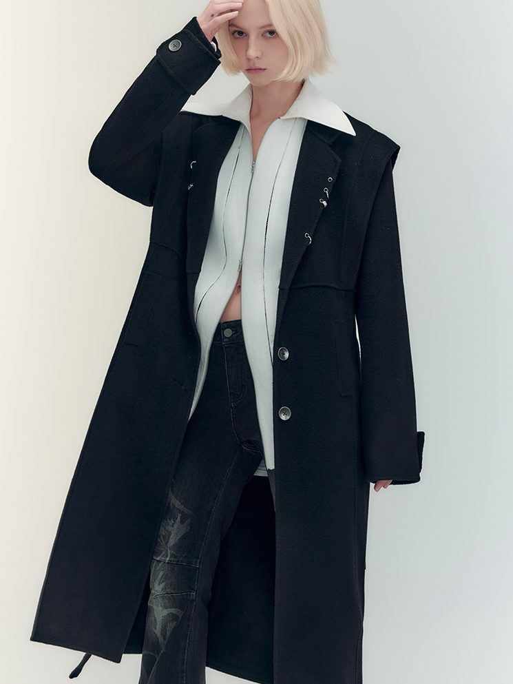 하이엔드 울 니치 버튼 쿨 롱 코트