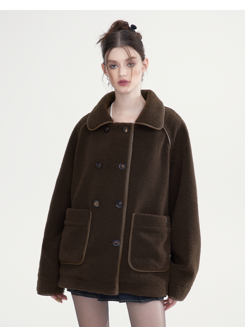 Middle Boa warmer Retro lässig bi-color Big-Pocket-Mantel