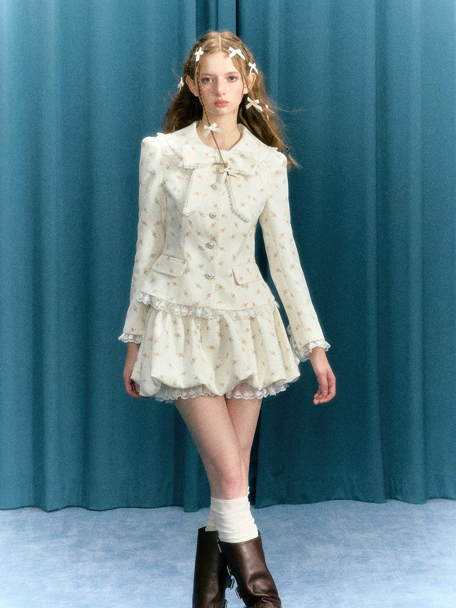 Set-Up Flower Lace Frill Ribbon Girly Sweet Blouse&Short-Pants