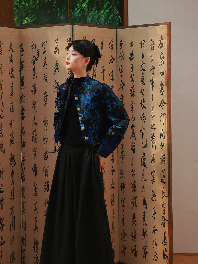 Embroidery Retro Flower Glossy Chic Jacket