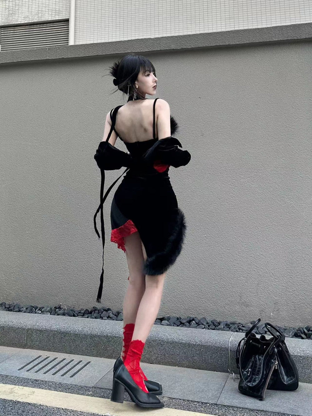 Camisole&Skirt Asymmetry Fur Bijou Heart Nichi Sexy Set-Up