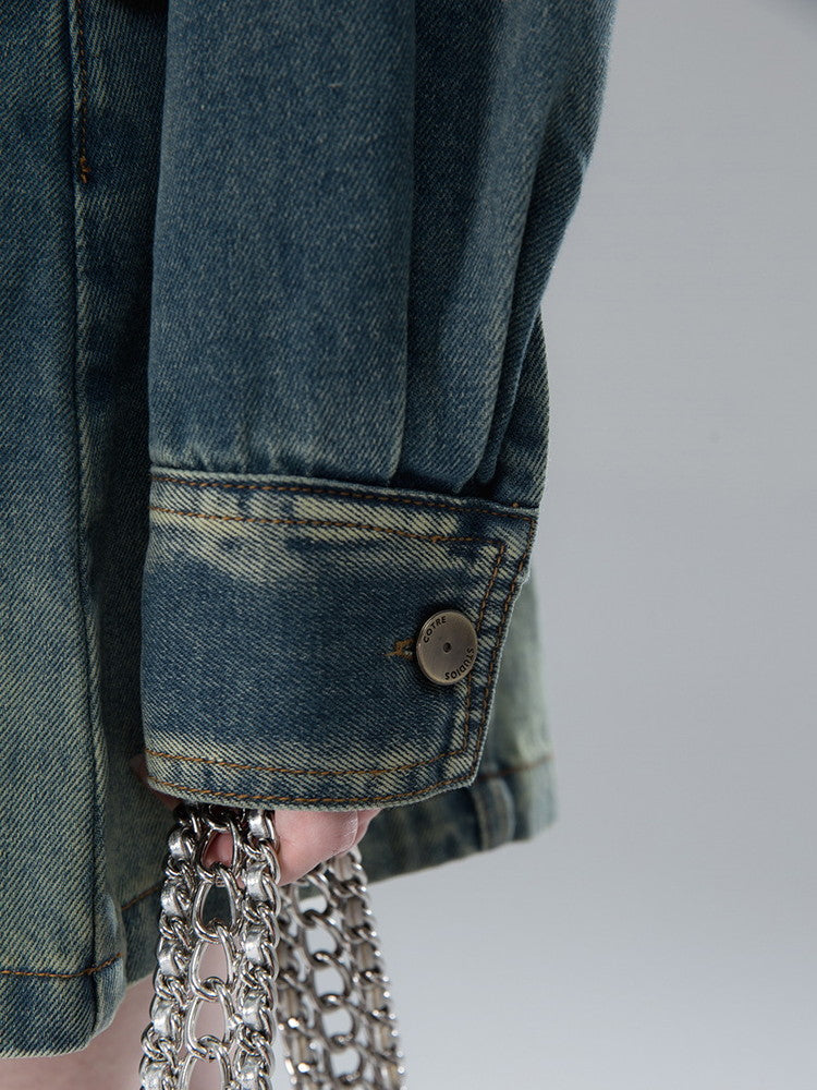 Shirt&Mini-Skirt Denim Gradation Casual Set-Up