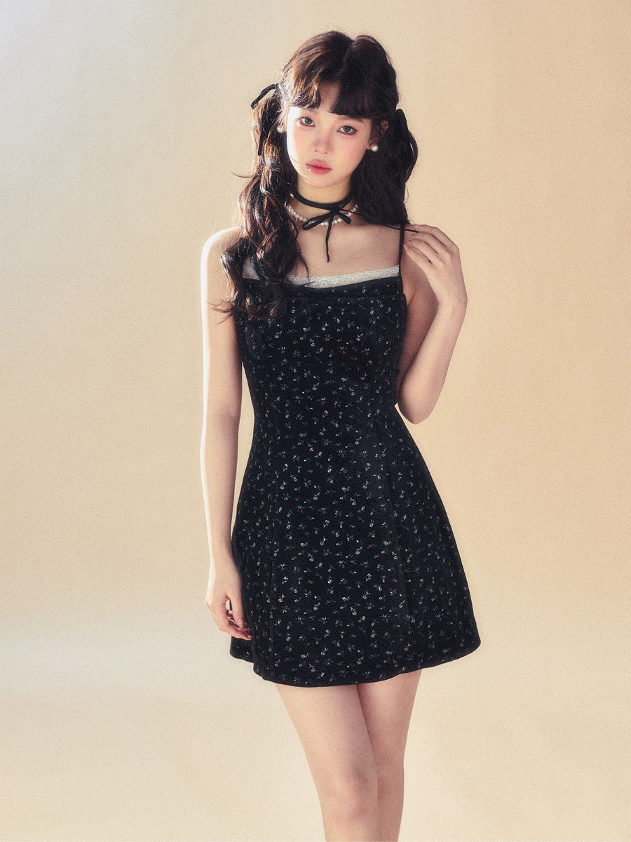 레이스 꽃의 짧은 여성 플레어 카미솔-나이트 피스