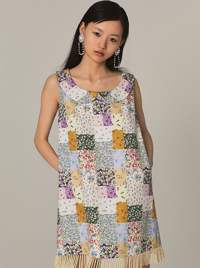 Patchwork Gaudy No-Sleeve Tassel Flower Colorful One-Piece