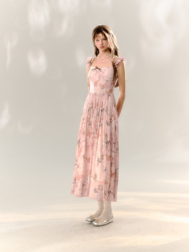Lace-Up Butterfly Fairy Frill Long Summer Dress