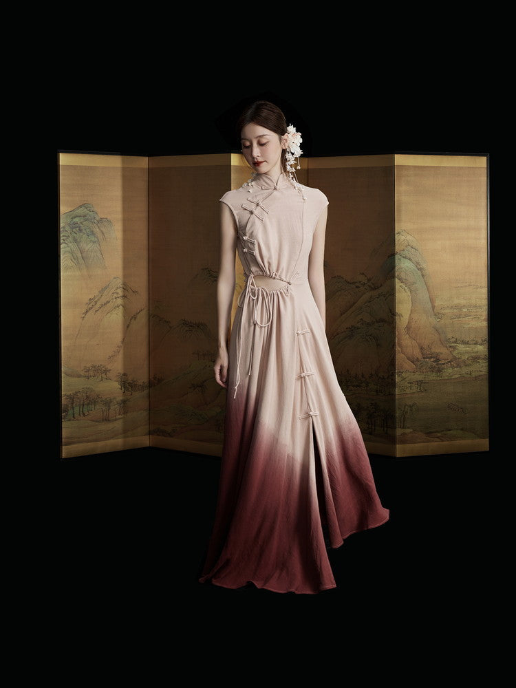 China Drawstring Cut Sexy Gradation Long Dress