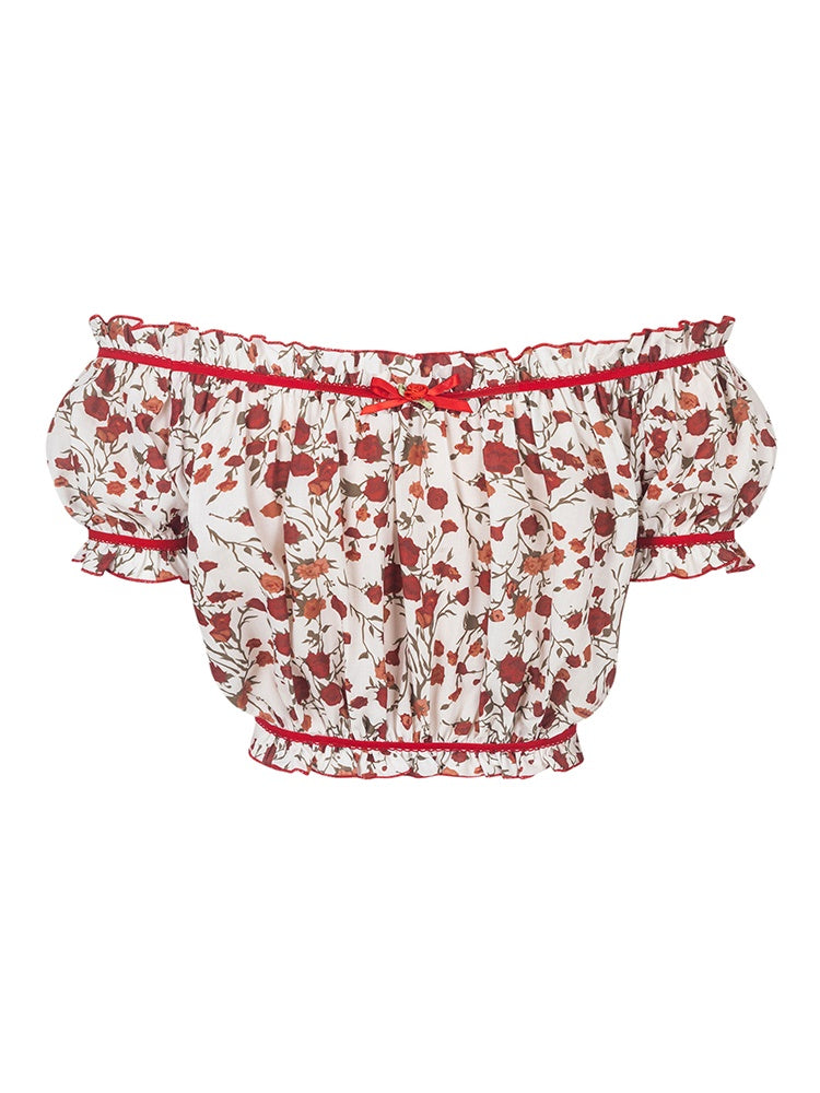 Colorfer niedlich girly Off-Shouder-Frillbluse & Kurzhähnen