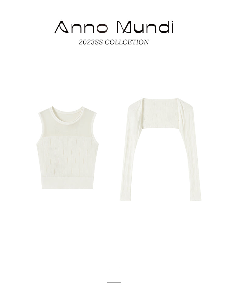 Cardigan & Tanl-Top Summer-Knit Simple Set-Up
