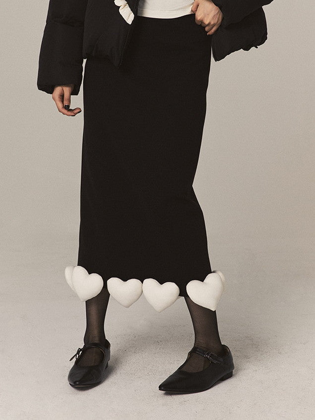 Chic 3D Heart Nichi Pencil Wool Long-Skirt