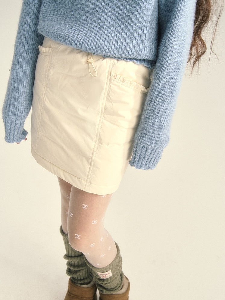 Cotton Quilting Ribbon Set-Up Cute Down-Jacket&Mini-Skirt