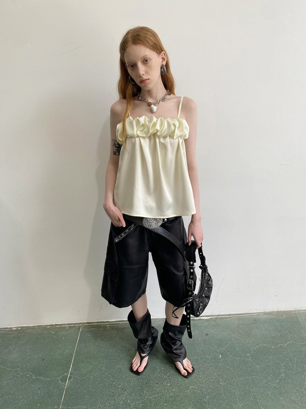 Leather Glossy Volume Camisole&Half-Pants