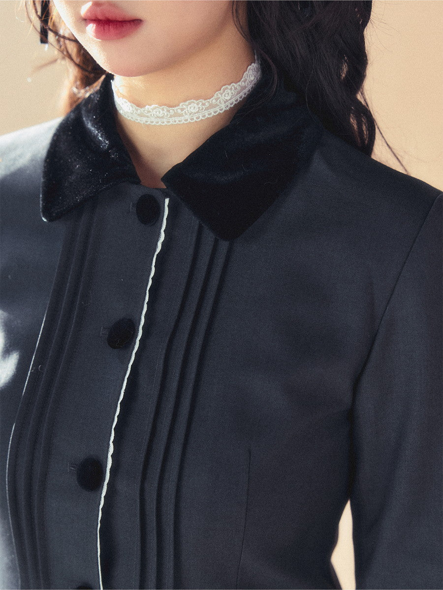 Lace Set-Up Velvet Chic Suit Jacket&Mini-Skirt
