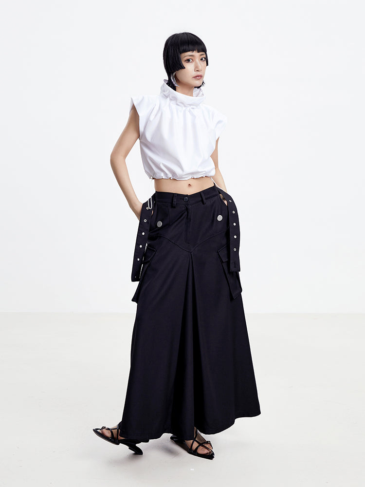 Cool Belt Flare Long-Skirt