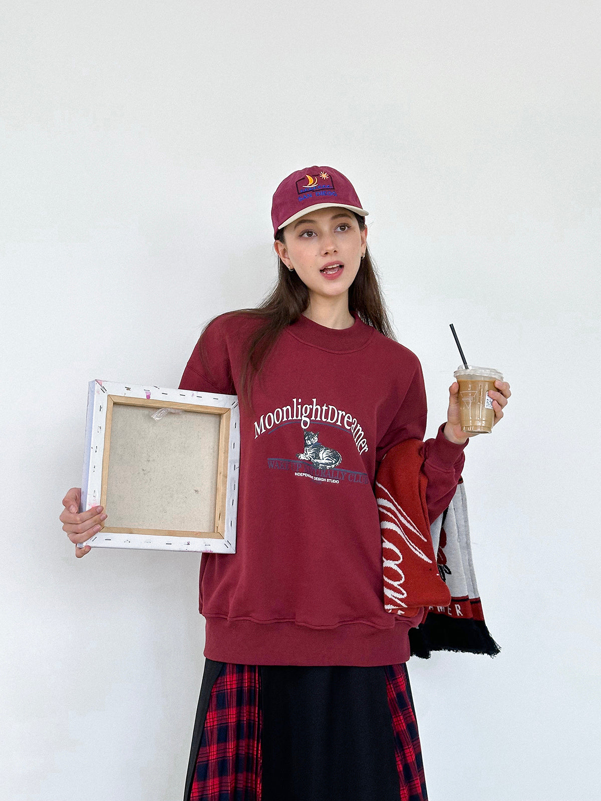 고양이 땀 로고 크루 넥 레드 풀버