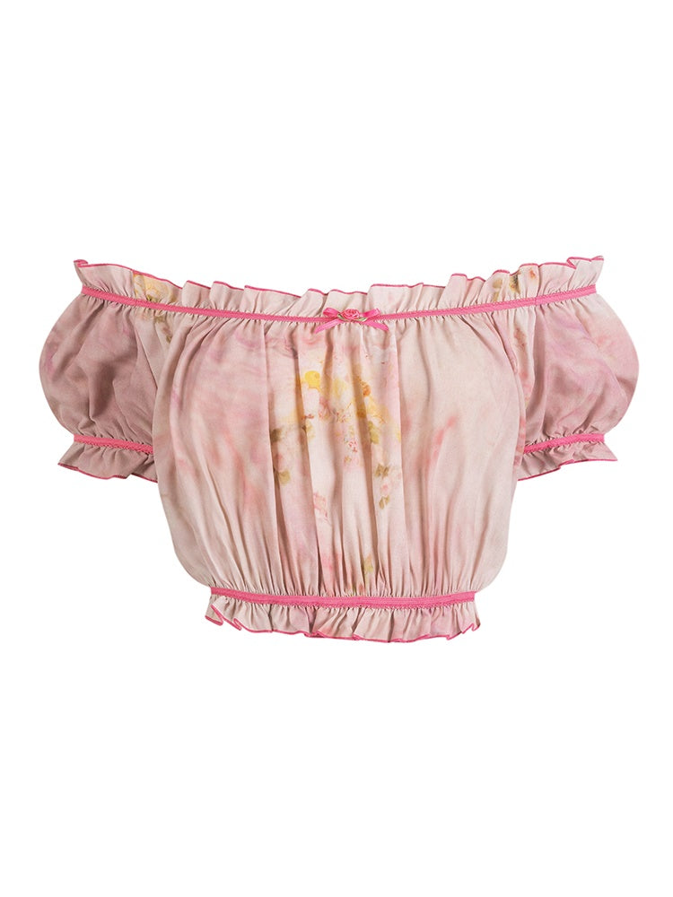 Colorfer niedlich girly Off-Shouder-Frillbluse & Kurzhähnen