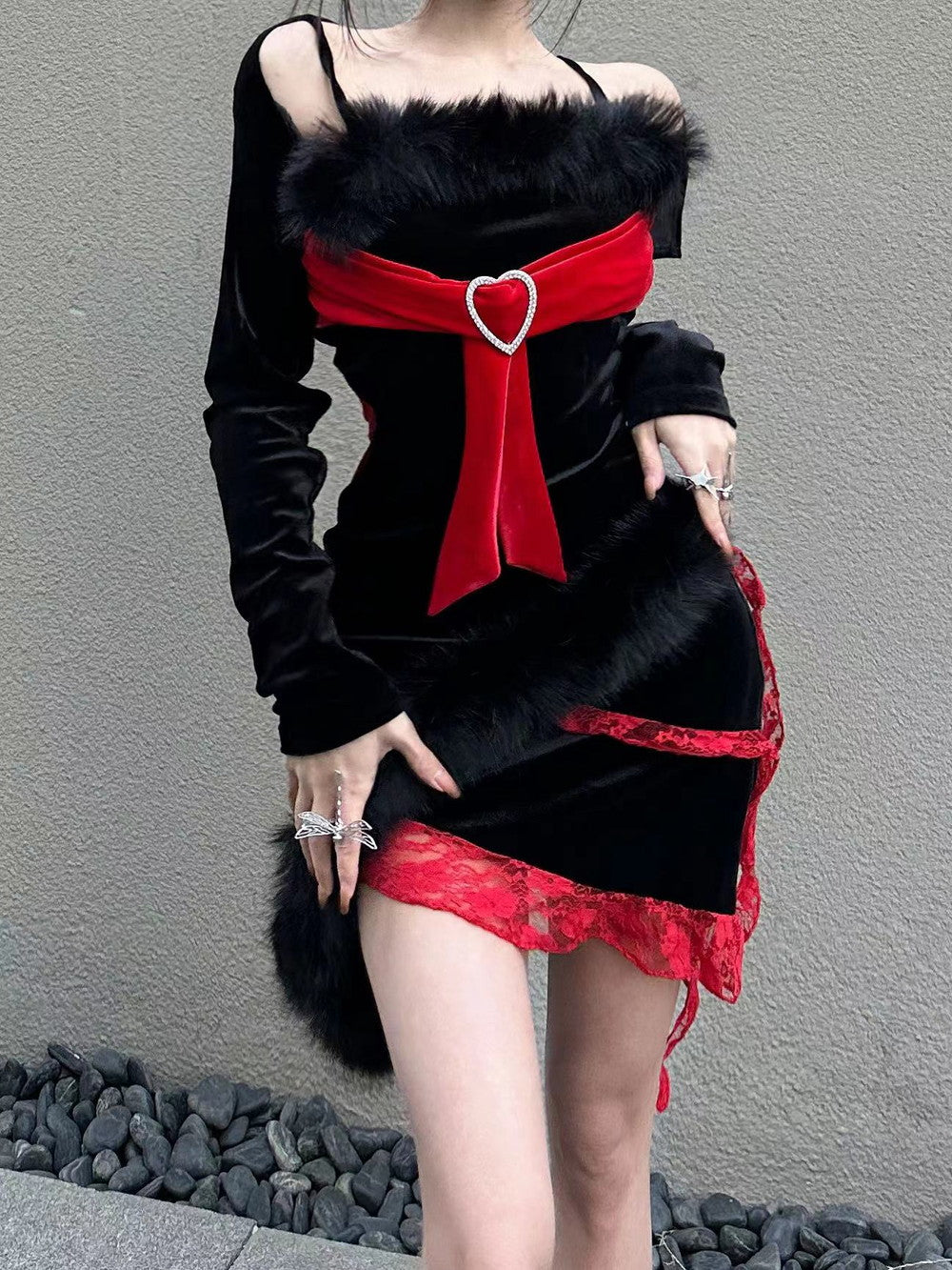 Camisole&Skirt Asymmetry Fur Bijou Heart Nichi Sexy Set-Up