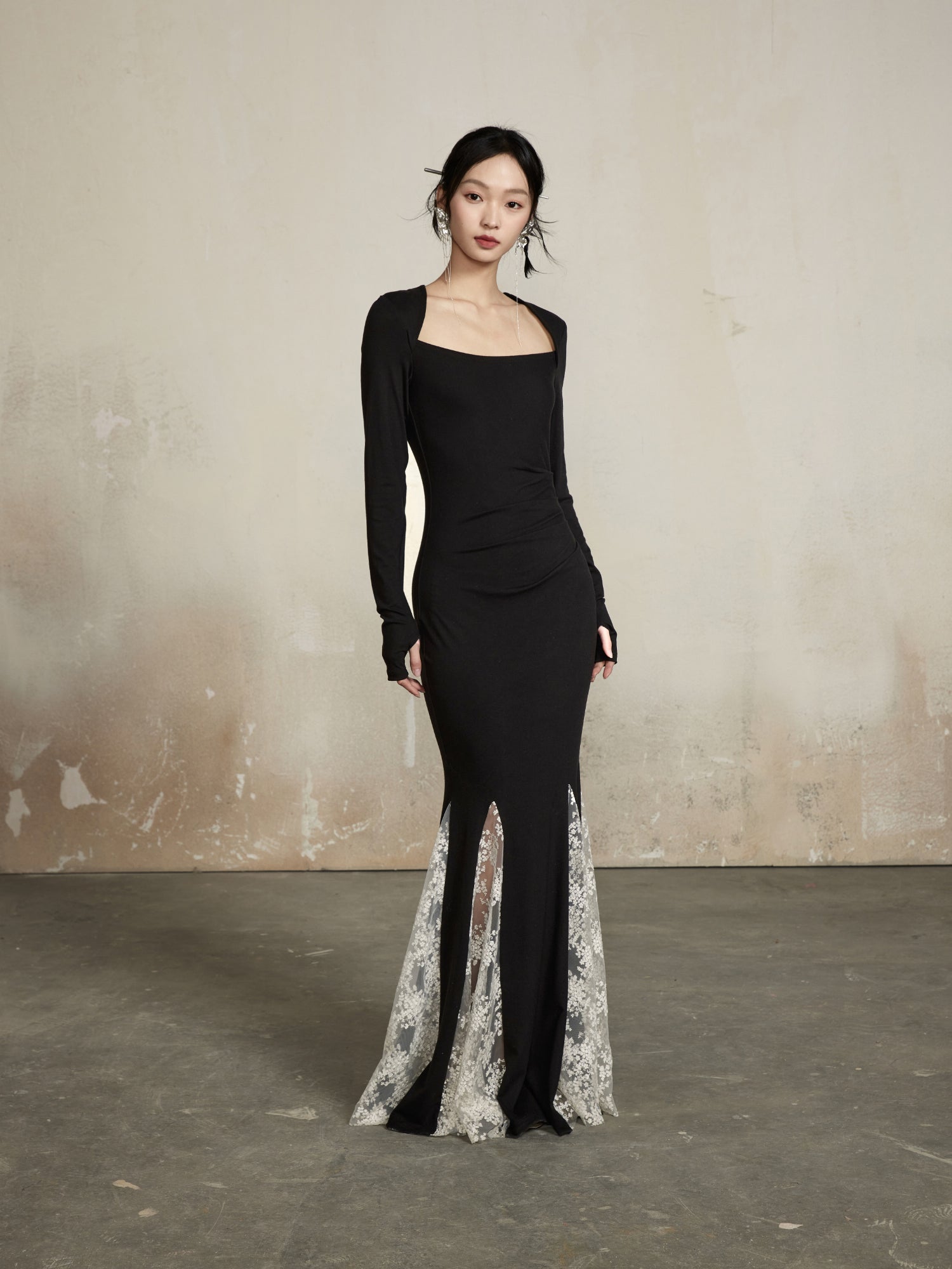 Lace Classy Mermaid Elegant Dress Square-Neck Long One-Piece ARCANA ARCHIVE Lace Classy Mermaid Elegant Dress Square-Neck Long One-Piece ARCANA ARCHIVE