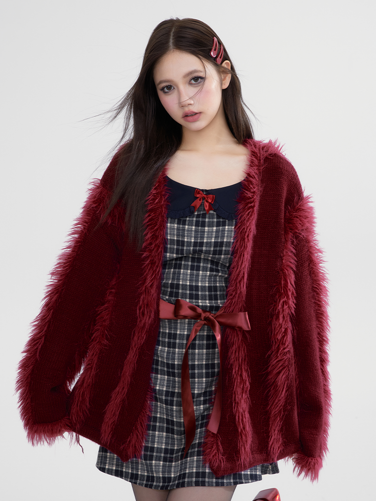 Pelzband übergroße flauschig süße Strickjacke