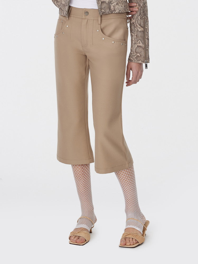 Studs Flare Casual Plain Simple Half-Pants