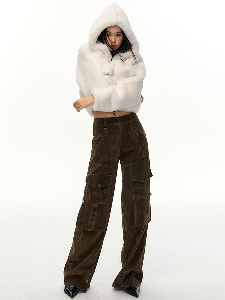 사이드 포켓 캐주얼 넓은 직선화물-바지