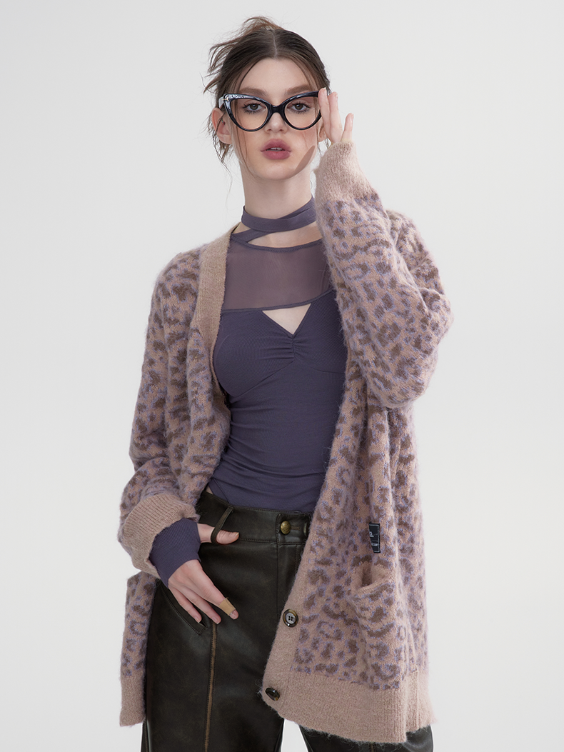 바이 컬러 대형 캐주얼 한 느슨한 v- 넥 카디건