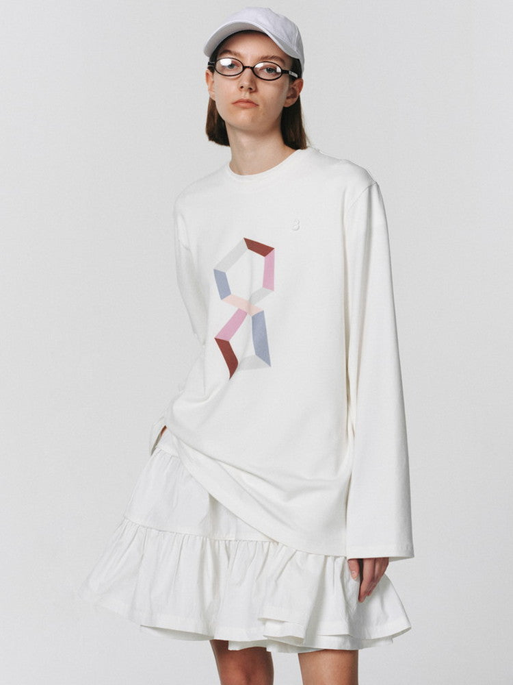 대형 간단한 그래픽 승무원 긴 T- 셔츠