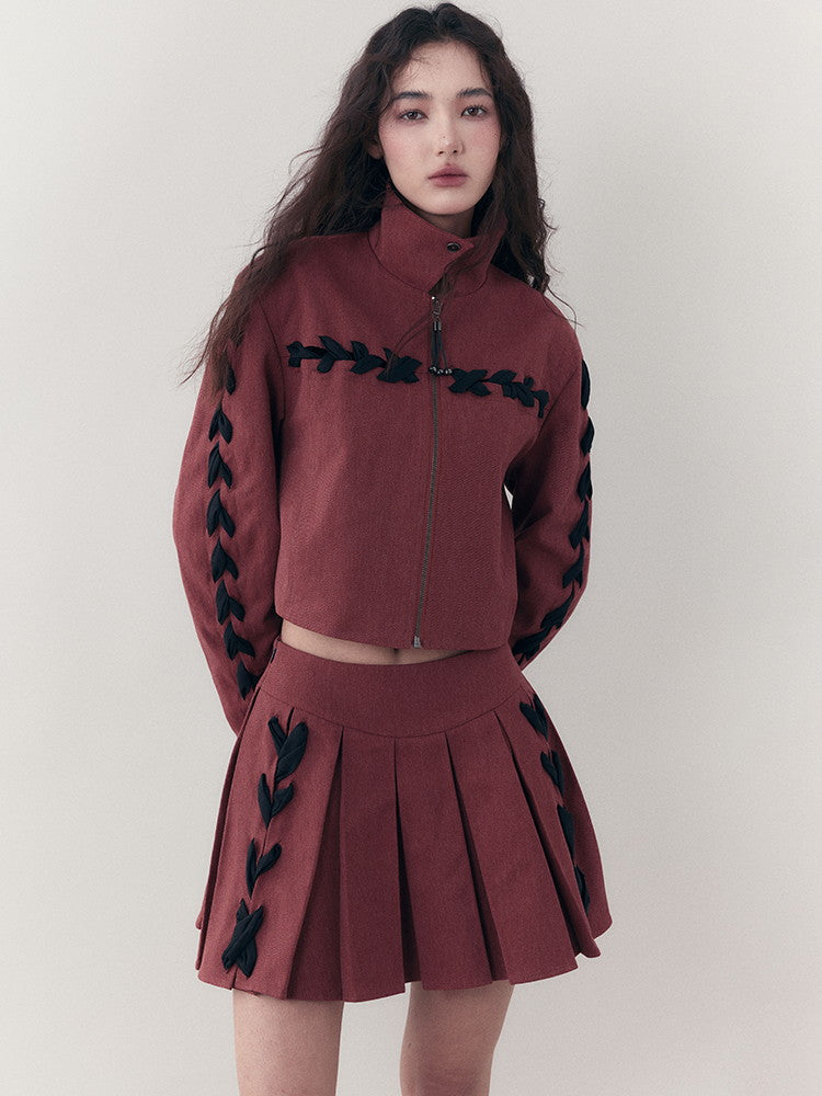 Chic Braid Cute Set-Up Zip Natural Jacket&Skirt