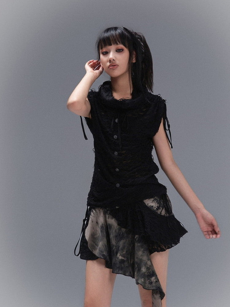 No-Sleeve Nichi Drawstring Thin Drape Tops