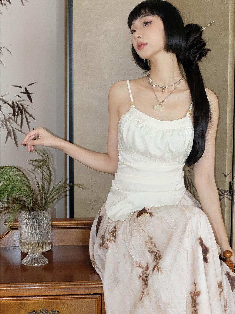 꽃 자수 비대칭 레트로 슬림은 카미솔을 수집합니다