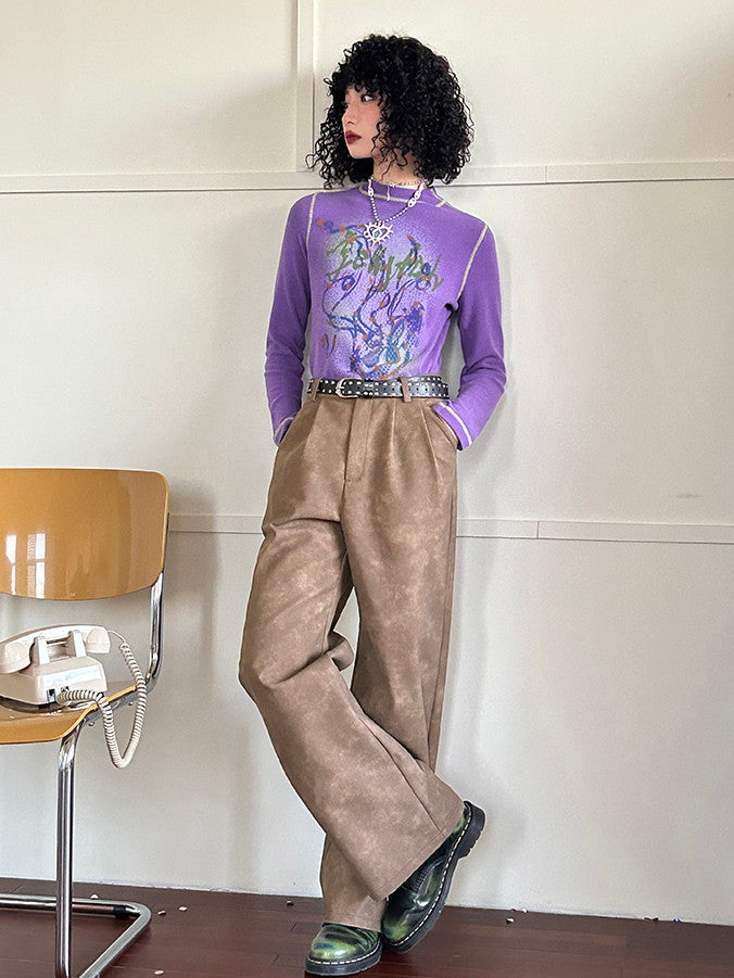 Samtleder dicker gerader Retro lose Hosen