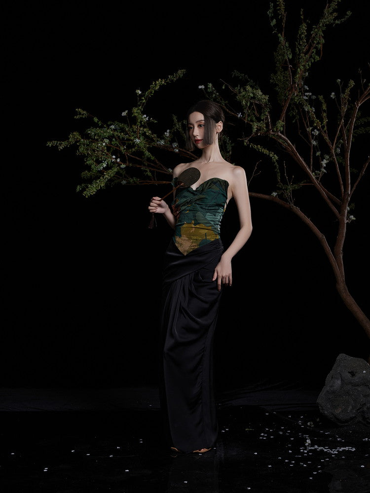 Set-Up Botanical Frill Chic Bare-Top&Long-Skirt