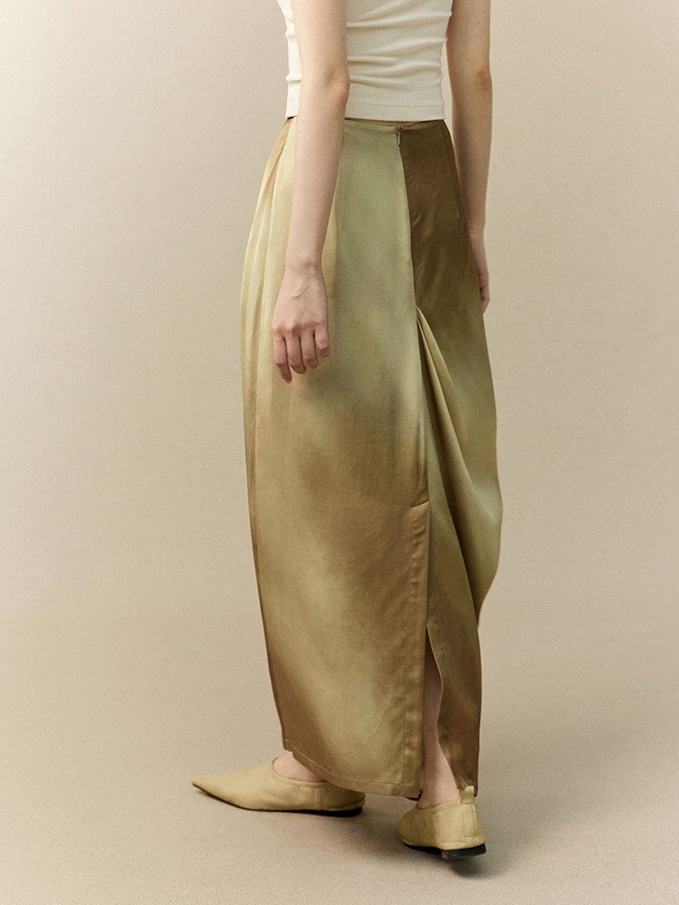 Tie-Dye Marble Retro Asymmetry Balloon Classy Long-Skirt