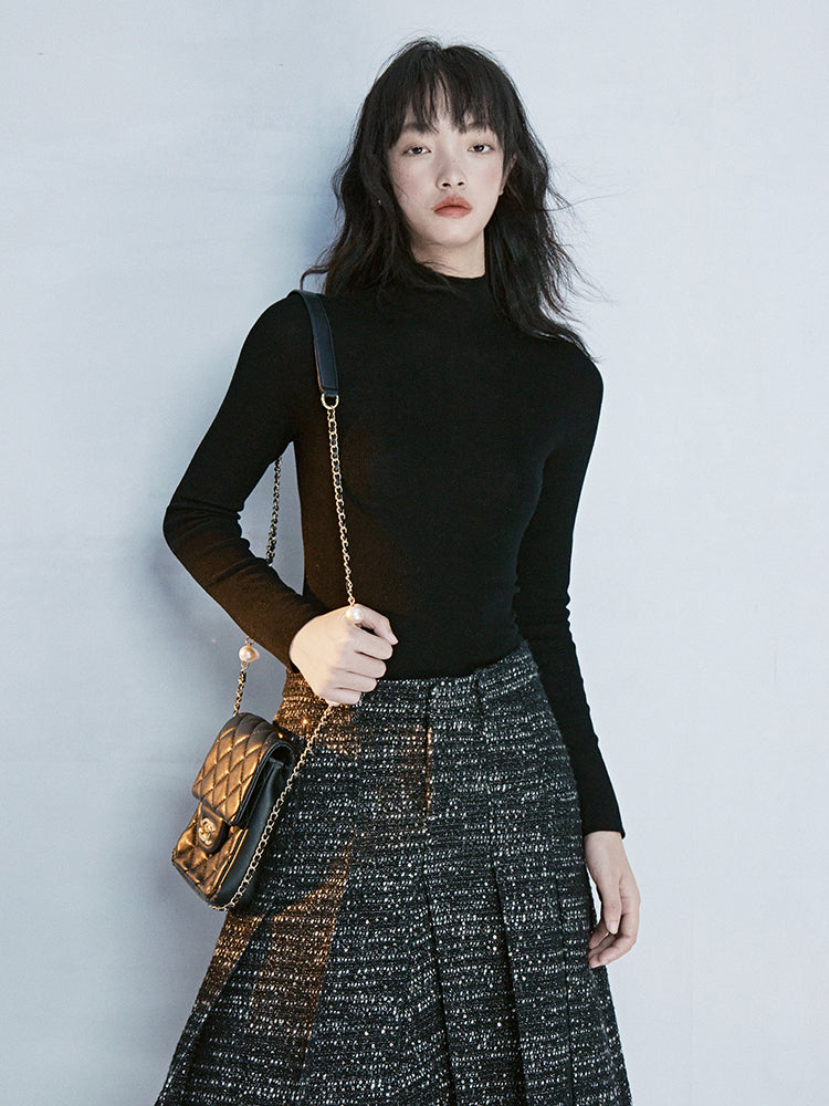 Tweed Box-Pleats Formal Skirt