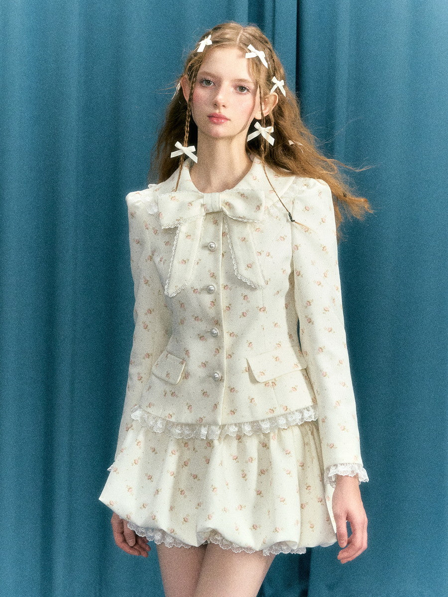 Set-Up Flower Lace Frill Ribbon Girly Sweet Blouse&Short-Pants