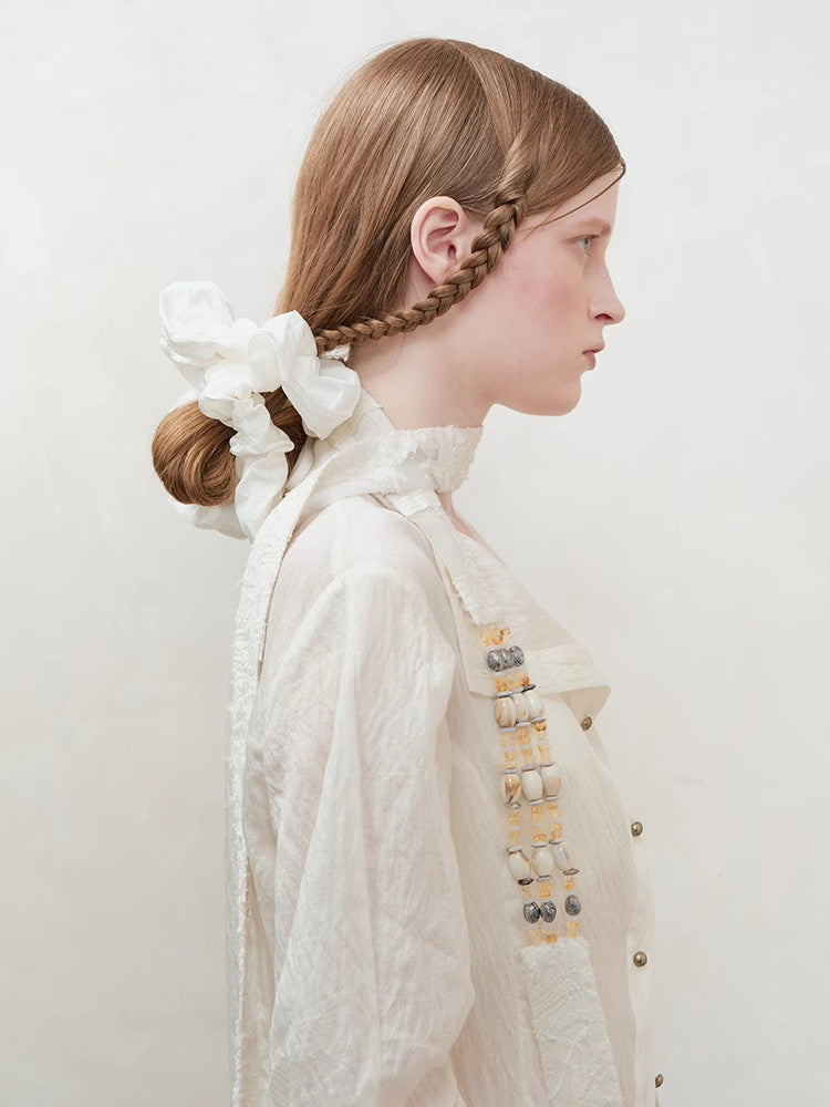 Oversize Wrinkled Sheer Chic Long-Scarf&Shirt
