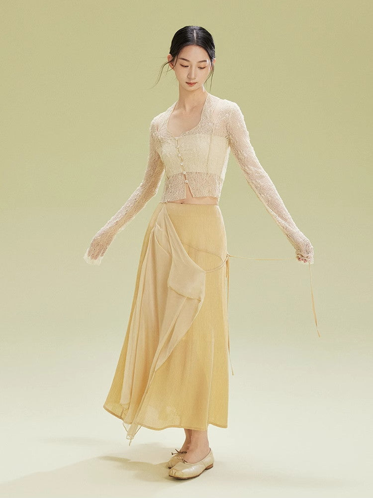Nichi Docking Ciffon Flare Long-Skirt