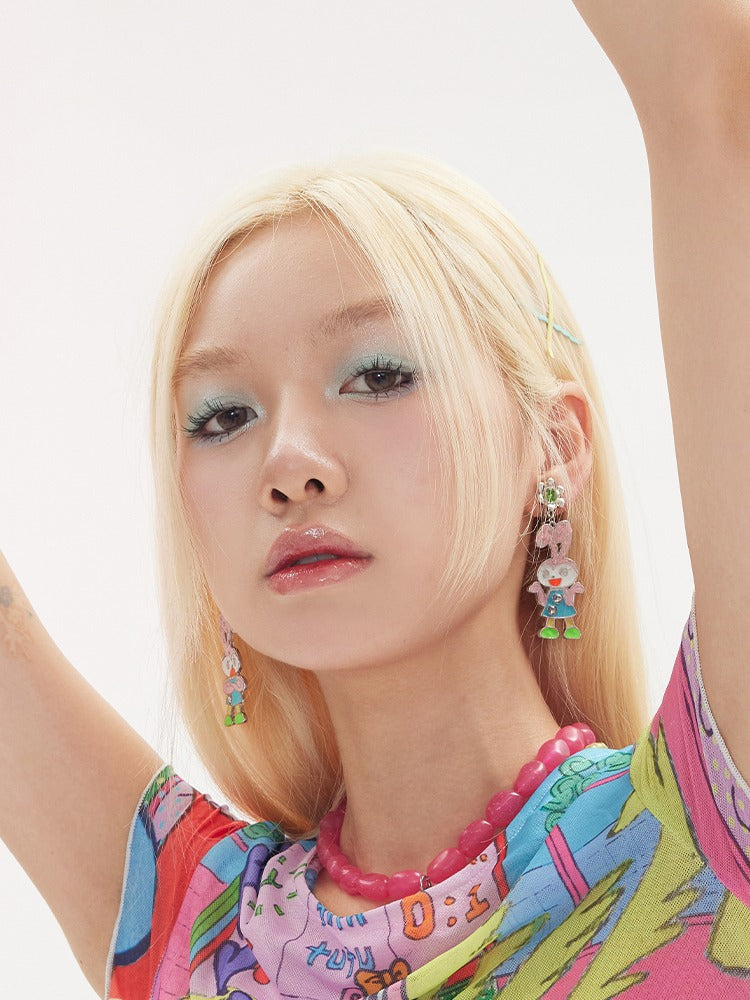 매달린 귀 토끼 비대칭 귀걸이 및 피어스