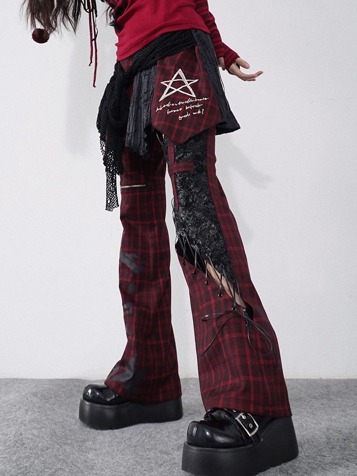 Pantalon à point à cuir à carreaux creux à lanière